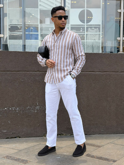 Men’s Striped Linen Shirt – Lightweight Breathable Smart-Casual Shirt
