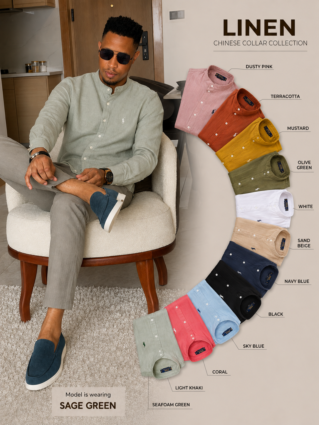 Men’s Chinese Collar Long-Sleeve Shirt