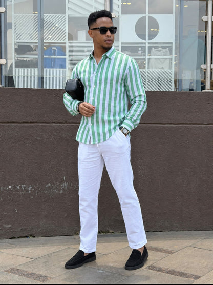 Men’s Striped Linen Shirt – Lightweight Breathable Smart-Casual Shirt