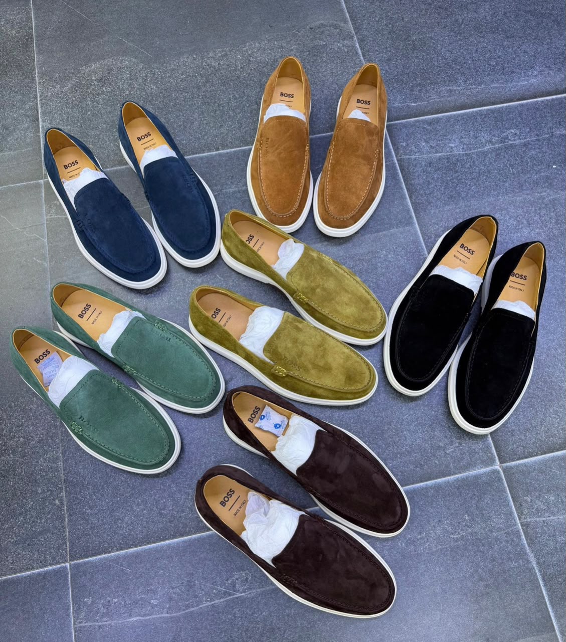 Premium suede slip-on loafers showcase
