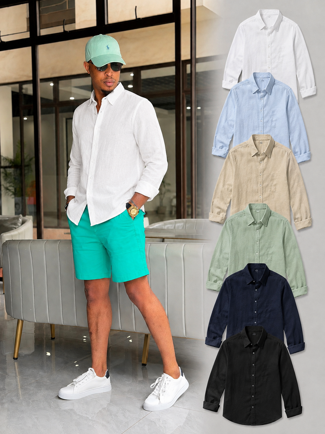 Men’s Plain Linen Long-Sleeve Shirt