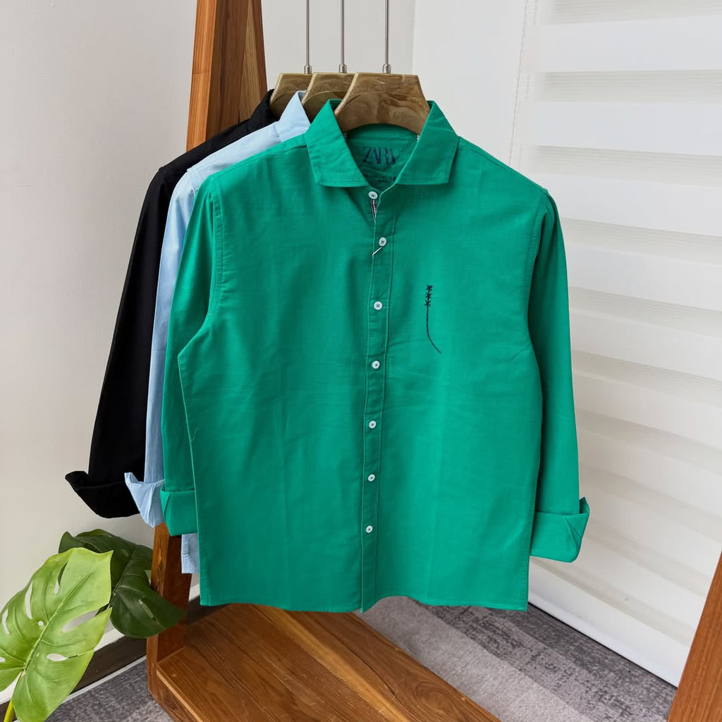Men’s Plain Linen Long-Sleeve Shirt