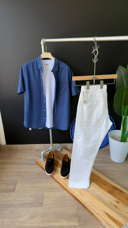 Men’s Plain Linen Short-Sleeve Shirt