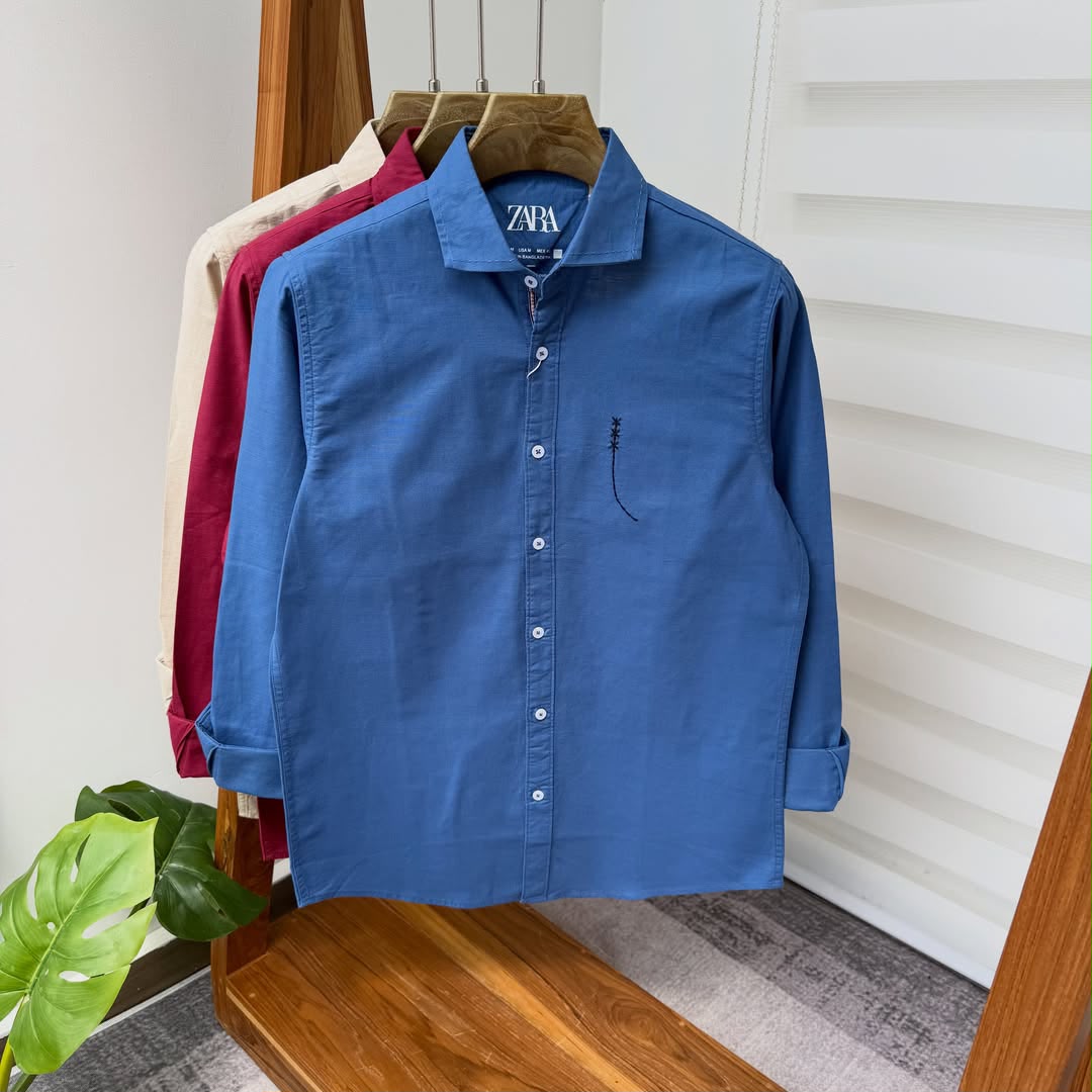 Men’s Plain Linen Long-Sleeve Shirt
