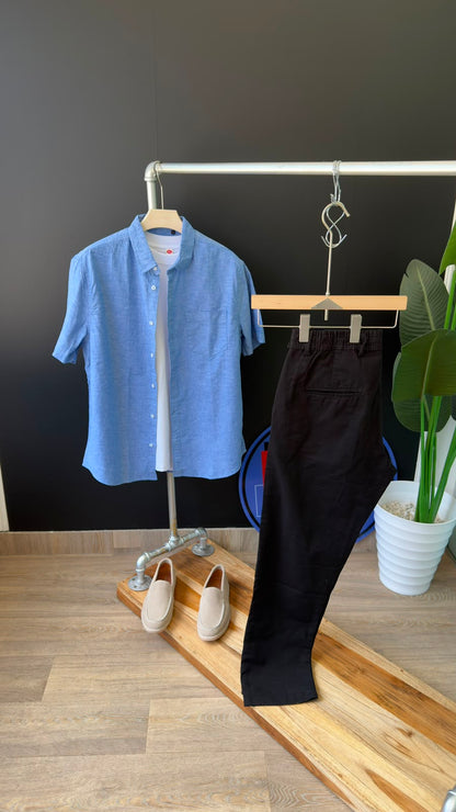 Men’s Plain Linen Short-Sleeve Shirt