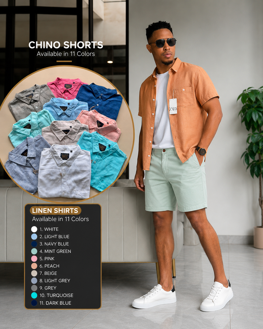 Men’s Plain Linen Short-Sleeve Shirt