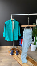 Turquoise long-sleeve button-up shirt