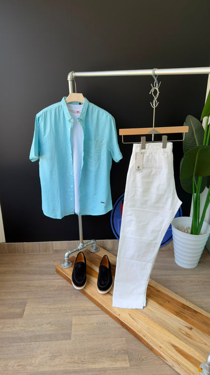 Men’s Plain Linen Short-Sleeve Shirt