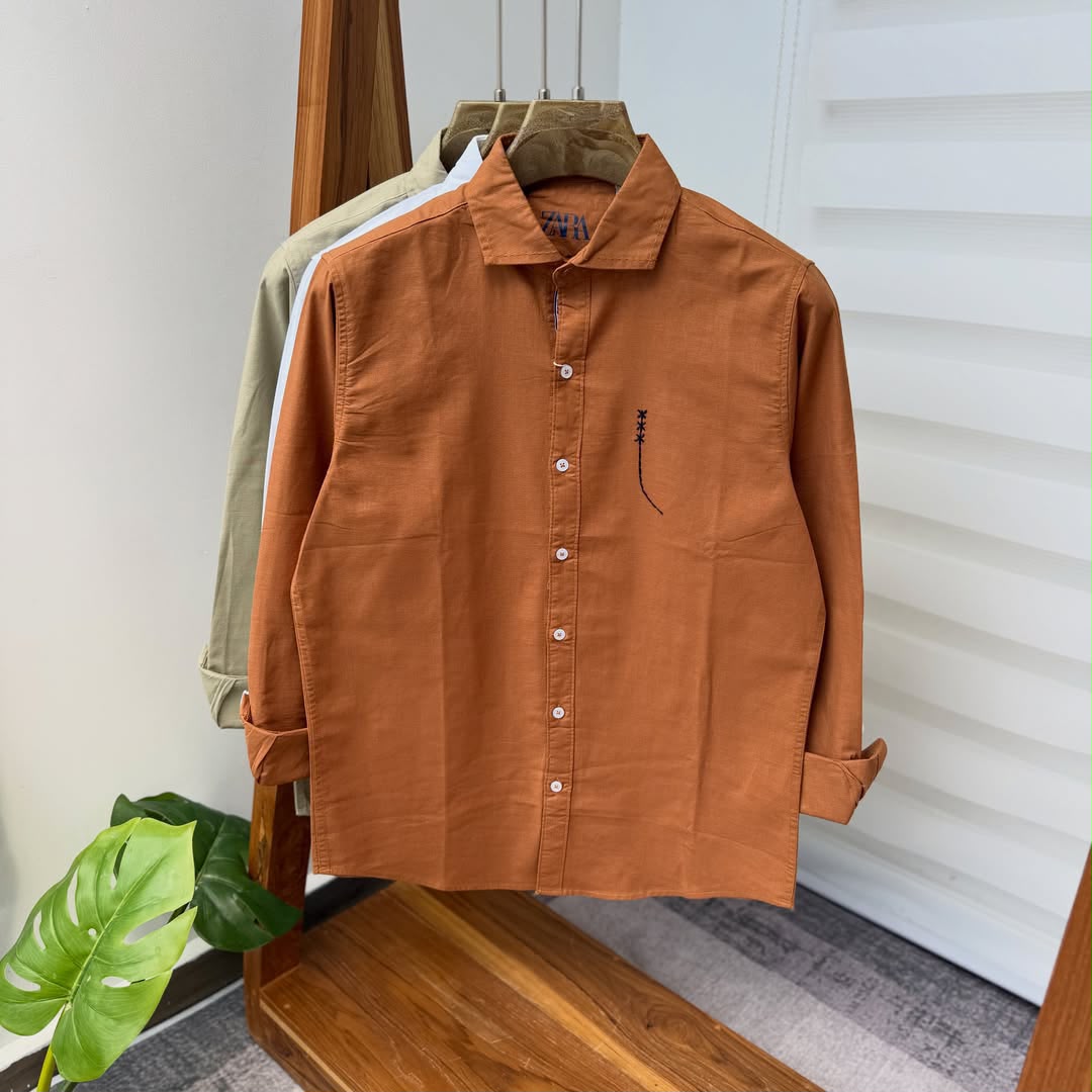 Men’s Plain Linen Long-Sleeve Shirt